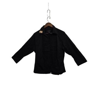 Investments II Womens 2X Black Pleated Front Button Down 3/4 Sleeve Blouse Top